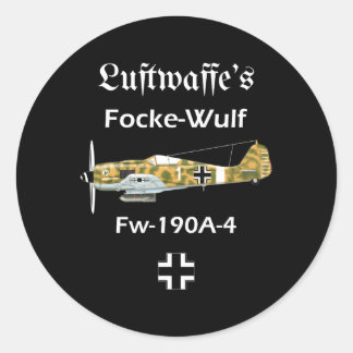 Luftwaffe Focke-Wulf Fw 190A-4 Wwii Ger Aeroplane Classic Round Sticker