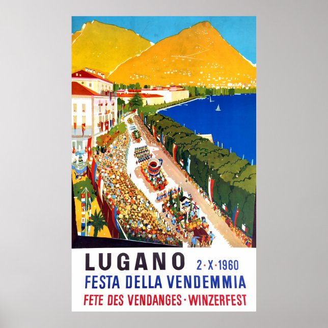 Lugano, areal view. People crowd on wine festival Poster (Front)