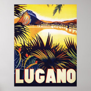 Lugano, Switzerland, view on the coast, vintage Poster