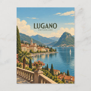 Lugano Switzerland Vintage Travel Art Postcard