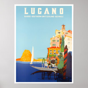 Lugano Switzerland vintage travel Poster