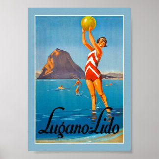 Lugano Switzerland Vintage Travel Poster Restored