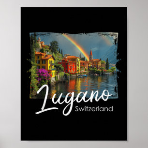Lugano Vintage Switzerland Tee Alps Hiking Lake Di Poster