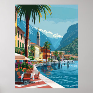 Lugano's Idyllic Setting - Vector Cartoon Art Post Poster