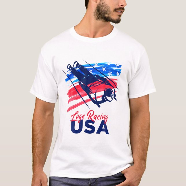 Luge Racing USA Support The Team T USA Flag Sleddi T-Shirt (Front)
