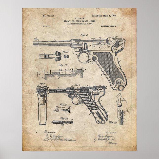 Luger Pistol Parabellum Patent Poster (Front)