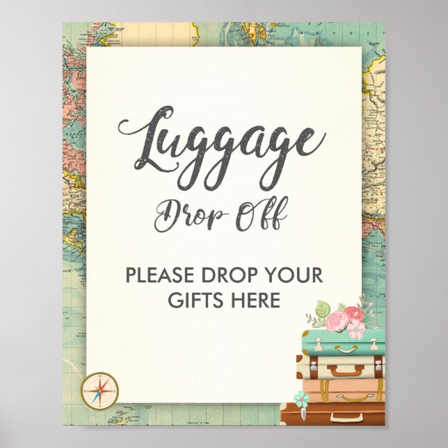 Luggage drop Off Sign Travel shower Miss to Mrs (Front)