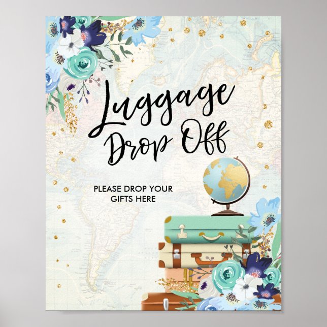 Luggage drop Off Sign Travel shower Miss to Mrs (Front)