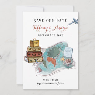 Luggage Map Destination Wedding Save The Date