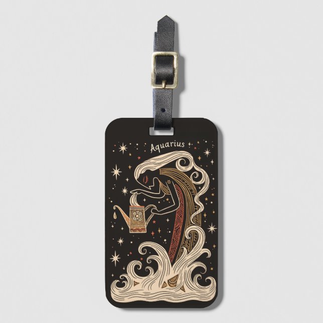 Luggage Tag Aquarius Celestial Zodiac Art (Front Vertical)