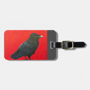 Luggage tag - black raven on red background