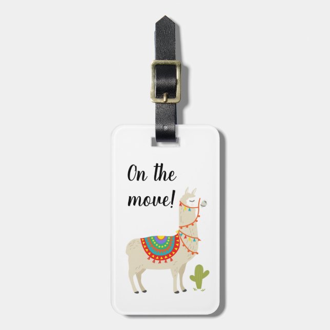 Luggage Tag - Cute Llama, On The Move (Front Vertical)