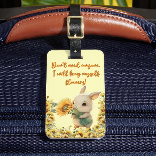 Luggage Tag | Cute Rabbit Holding Sunflower  (Front Insitu 2)
