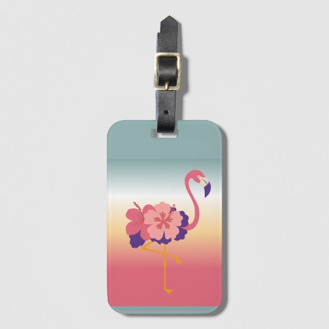 Luggage Tag, Flamingo Sunset Personalise Name Tag (Front Vertical)
