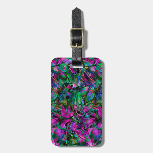 Luggage Tag Floral Abstract Stained Glass (Front Vertical)