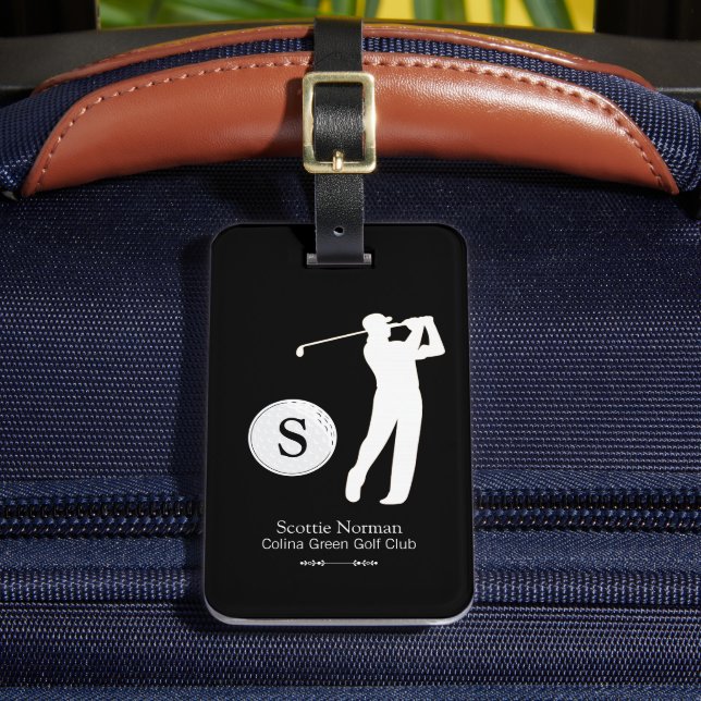  >Luggage Tag for a Golfer Man BlackWhite (Front Insitu 2)