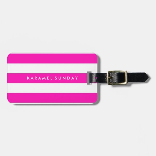 Luggage Tag - Nautical Stripes Pink (Front Horizontal)