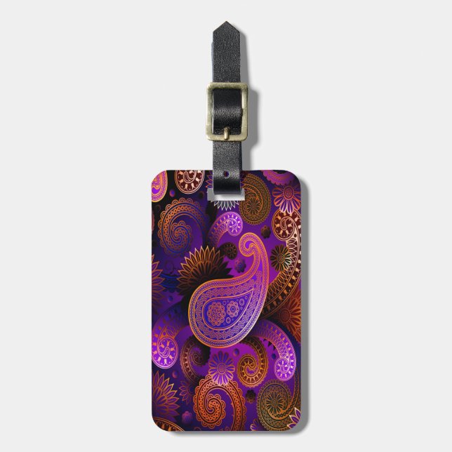 Luggage Tag/Purple Paisley Luggage Tag (Front Vertical)