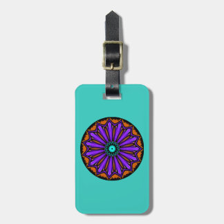 Luggage tag. Teal/blue background. Mandala design. Luggage Tag