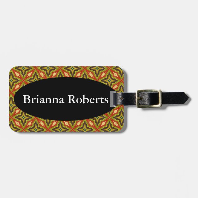 Luggage Tag w/ leather strap - Macrame Look (Front Horizontal)