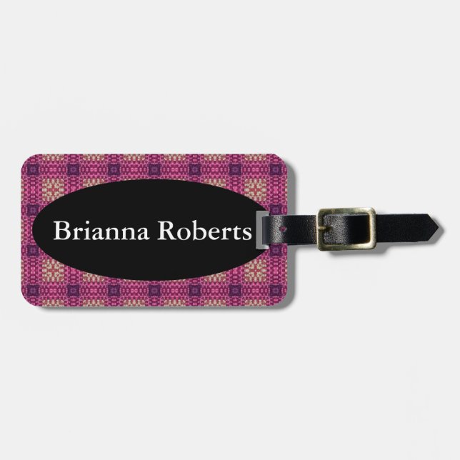 Luggage Tag w/ leather strap - Needlepoint Look (Front Horizontal)