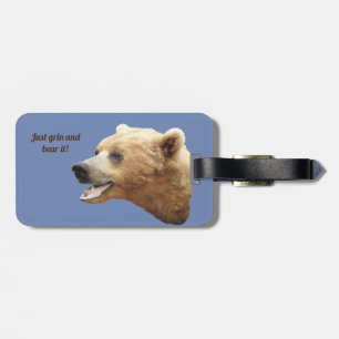 Luggage Tag w/ leather strap of grizzly bears