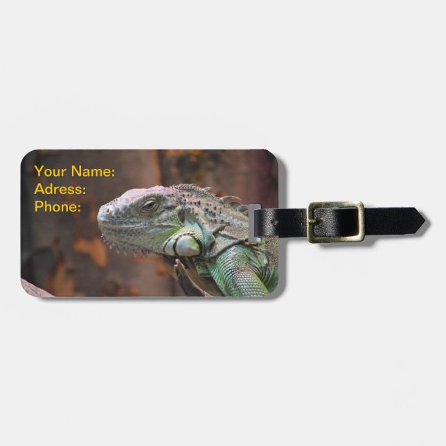 Luggage Tag with colourful Iguana Lizard (Front Horizontal)