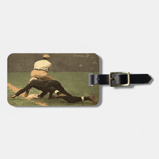 Luggage Tag with Cool Vintage Baseball Print (Front Horizontal)