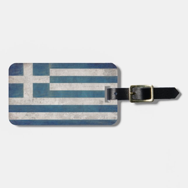 Luggage Tag with Dirty Vintage Flag from Greece (Front Horizontal)