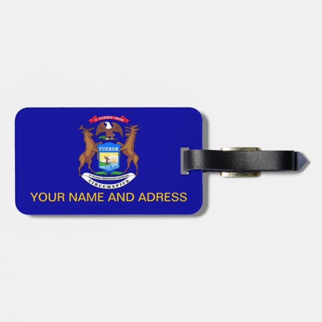 Luggage Tag with Flag of Michigan, USA (Back Horizontal)