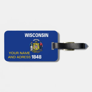 Luggage Tag with Flag of Wisconsin, USA
