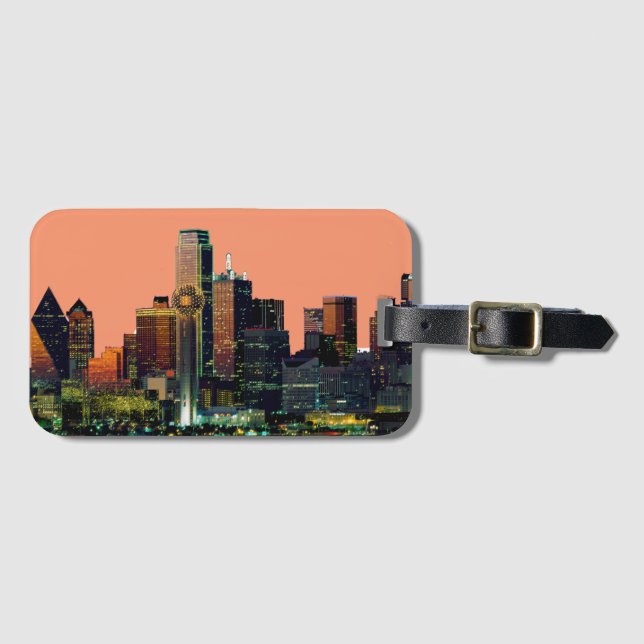 Luggage tag with the Dallas Skyline (Front Horizontal)