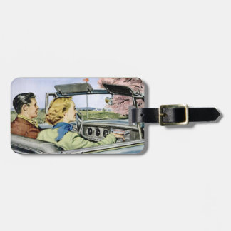 Luggage Tag with Vintage Couple Cruising The Car