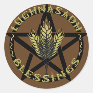 Lughnasadh Blessings Black Gold Wheat Pentacle Classic Round Sticker