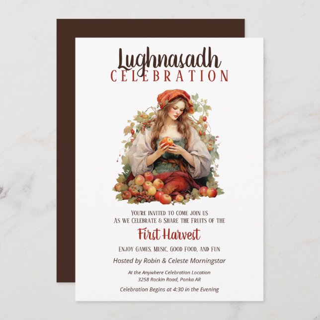 Lughnasadh Fall Harvest Party Apple Lady Invitation (Front/Back)