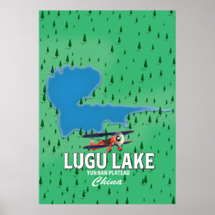 Lugu Lake, Yunnan plateau, China map Poster