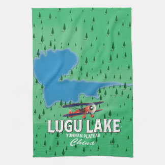 Lugu Lake, Yunnan plateau, China map Tea Towel