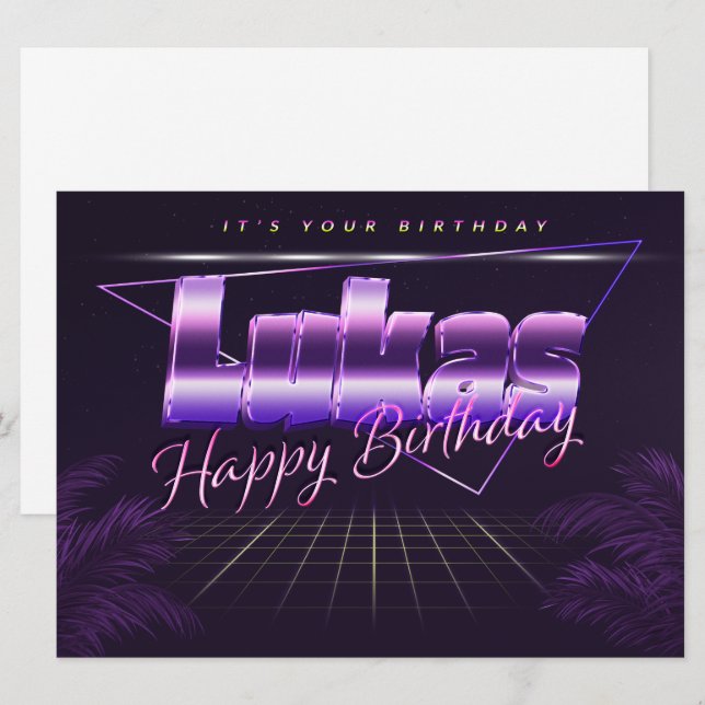Lukas name first name purple retro card birthday (Front/Back)