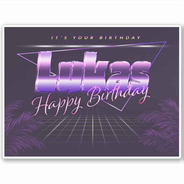 Lukas name first name purple retro sticker birthda (Front)