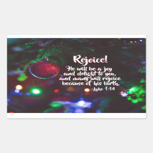 Luke 1:14 Rejoice! He will be a joy, Christmas Rectangular Sticker