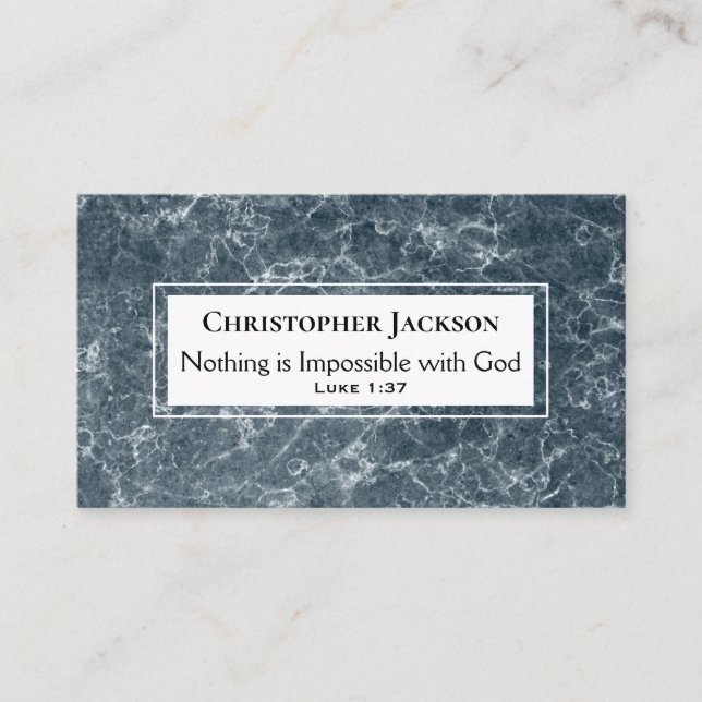 Luke 1:37 Bible Verse, Black Marble Business Card (Front)