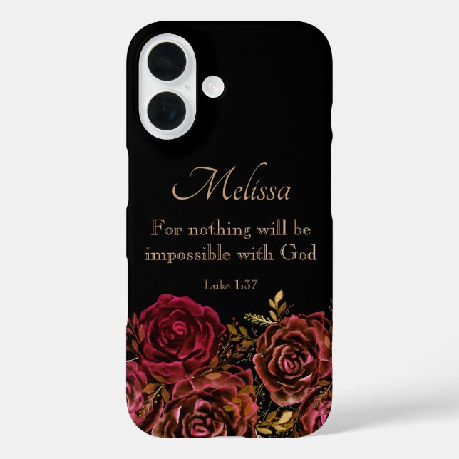 Luke 1:37 Bible Verse Black Red Roses Floral  Case-Mate iPhone Case (Back)