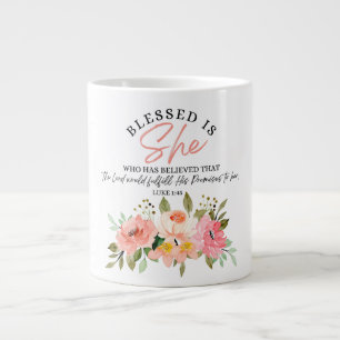 Luke 1:45 Blessed is She Floral Scripture Large Coffee Mug