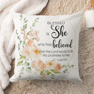 Luke 1:45 Blessed is She Spring Orange Flower Cushion