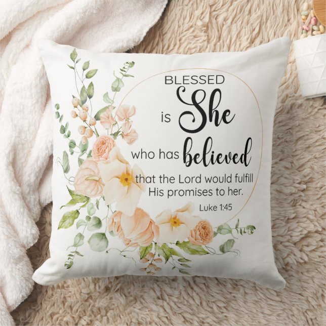 Luke 1:45 Blessed is She Spring Orange Flower Cushion (Blanket)