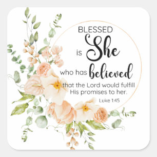 Luke 1:45 Blessed is She Spring Orange Flower Square Sticker