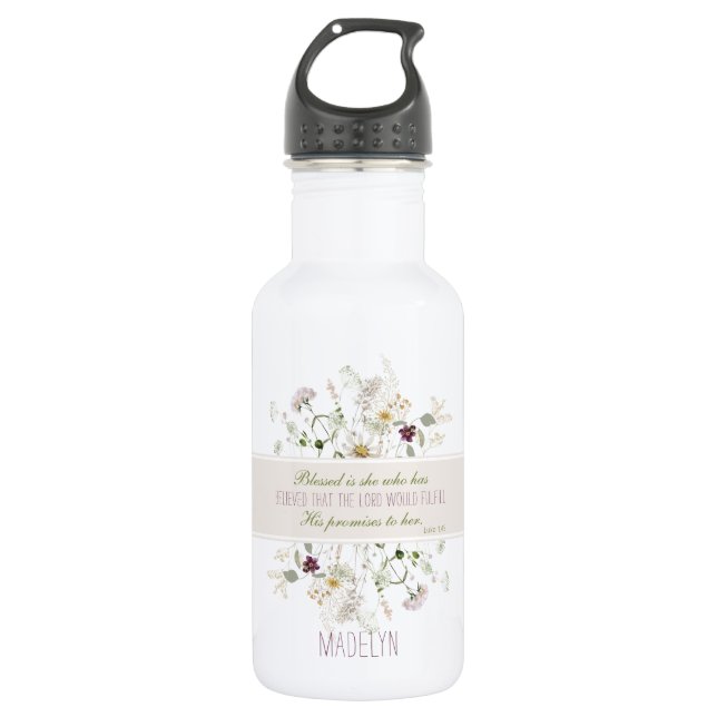 Luke 1:45 Blessed is She Wildflower 532 Ml Water Bottle (Front)