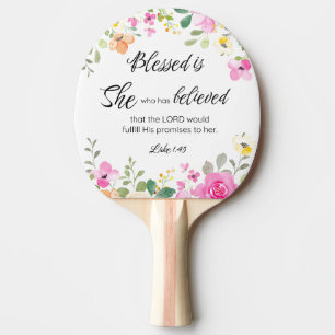 Luke 1:45 Blessed is She, Women's Scripture Floral Ping Pong Paddle