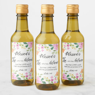 Luke 1:45 Blessed is She, Women's Scripture Floral Wine Label