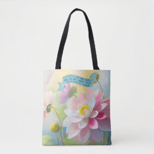 Luke 1:45,Dahlia Flower, Bible Quotes Mothers Tote Bag